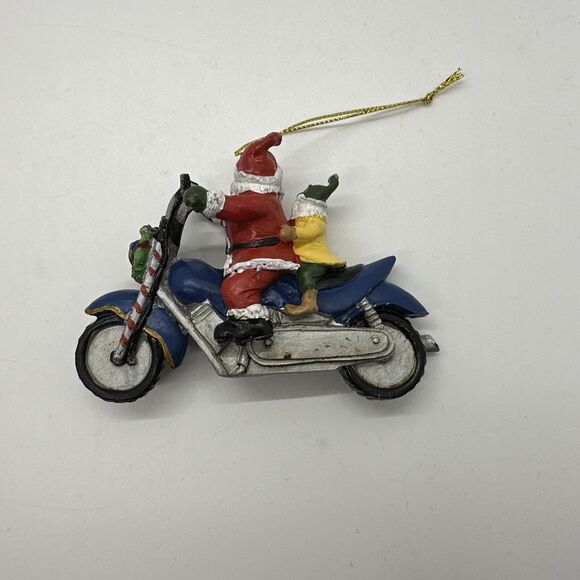 Vintage Motorcycle Riding Santa Christmas Ornament Lot Of 4 Rare Collectors - Picture 5 of 9